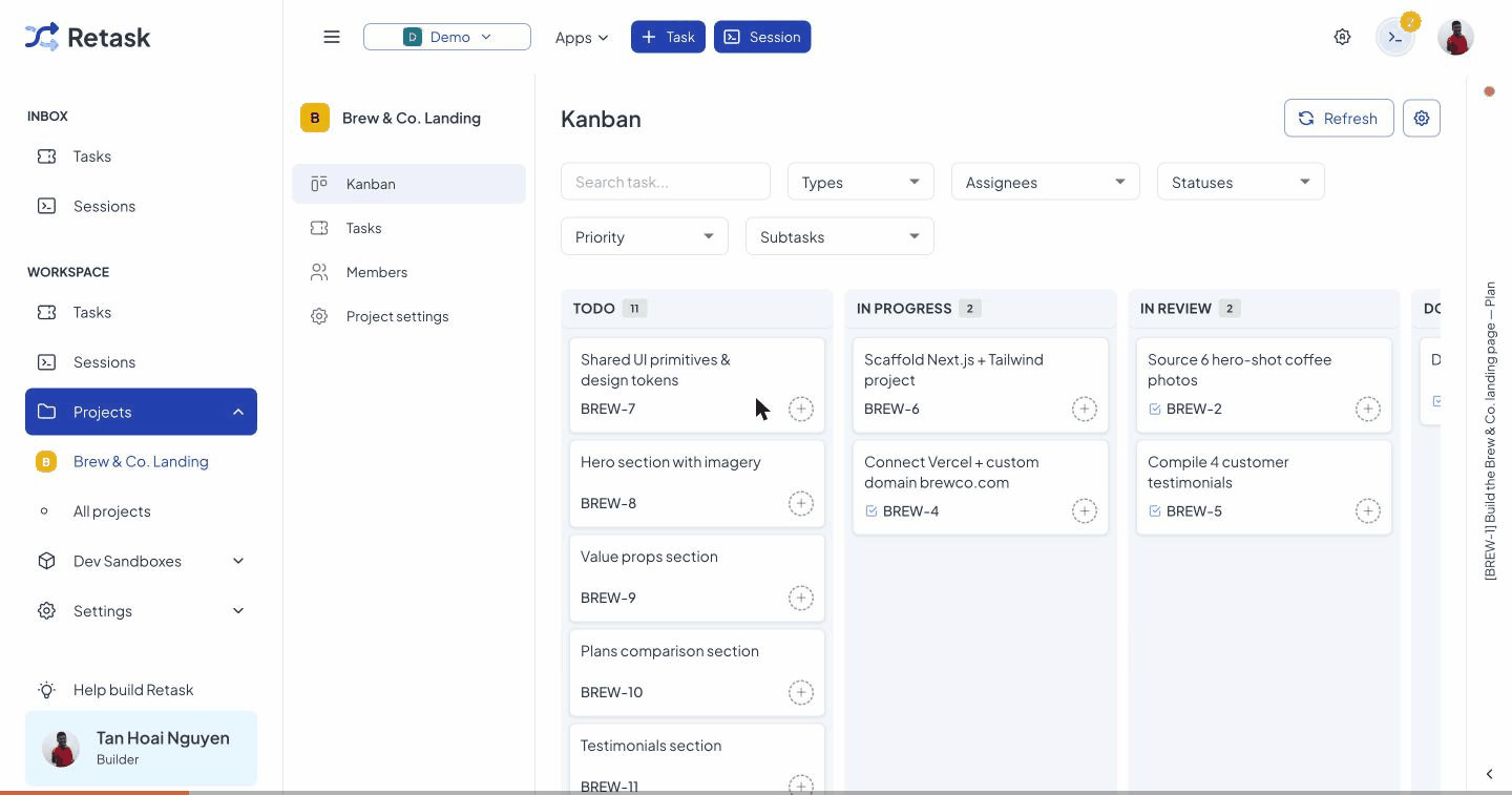 Retask kanban board