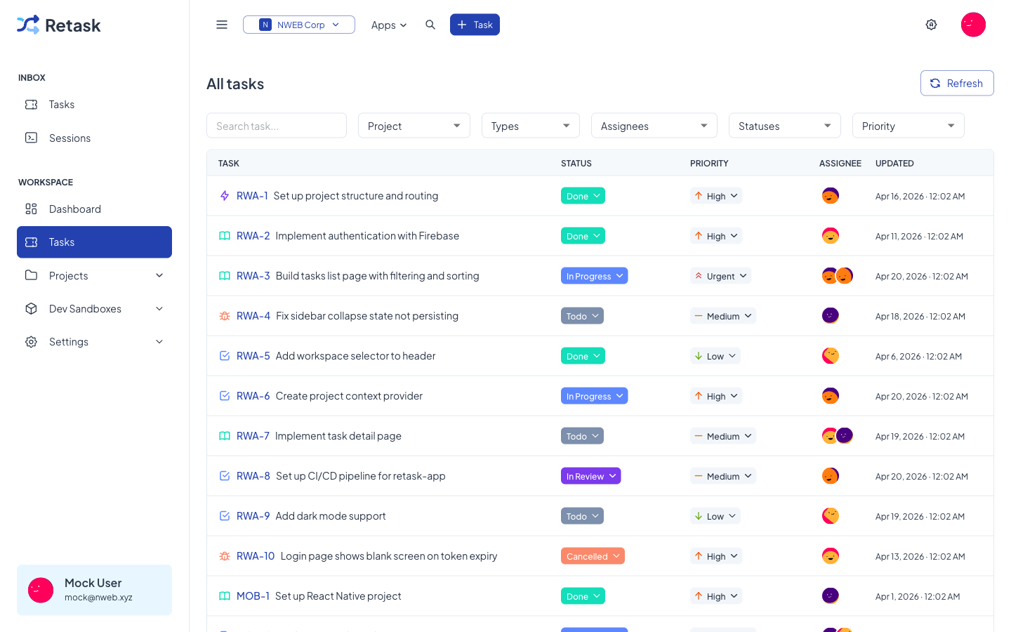 Retask tasks kanban board